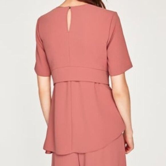 Zara Belted Short Sleeve Asymmetrical Top Russet-red Size Small - Picture 6 of 6